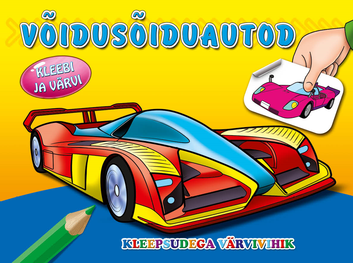 Võidusõiduautod. Kleebi ja värvi